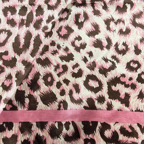 NEW Brown Pink Leopard Animal Printed Square Silky Scarf Wrap - Picture 4 of 5